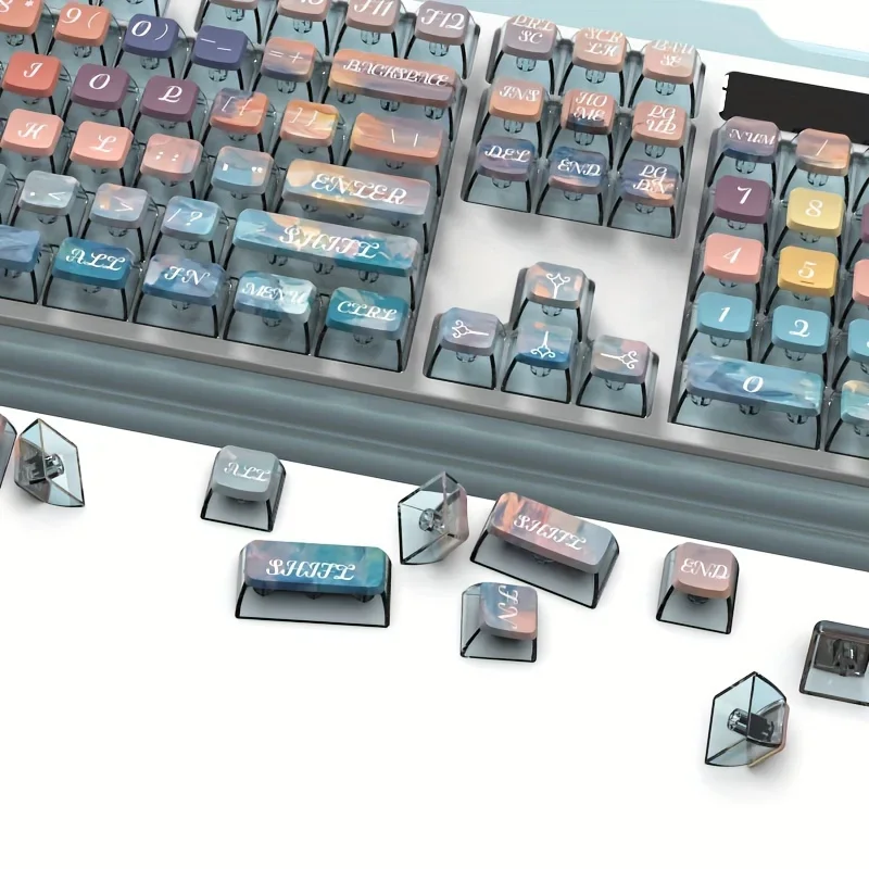 Dopamine-Inspired PBT Keycaps Set, 125 Keys - Fresh Design with Sublimation Pudding Caps for Recording Devices