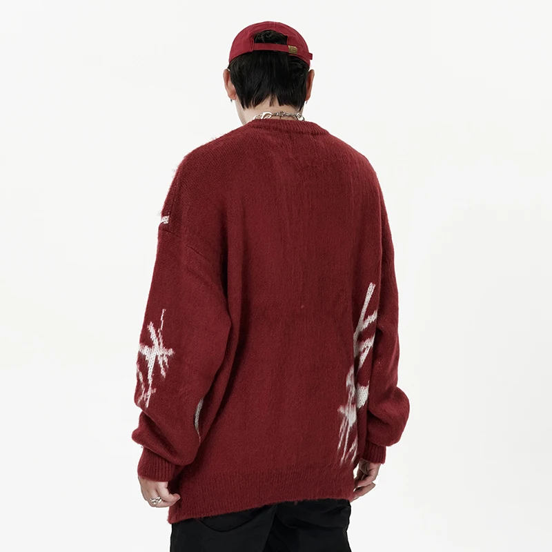 เสื้อสเวตเตอร์ฮิปฮอปสตรีทผู้ชายเสื้อสเวตเตอร์ฮาราจูกุวินเทจปักกราฟฟิตีเสื้อกันหนาวแบบถักสตรีทฮิปฮอปสำหรับผู้หญิงฤดูใบไม้ร่วง