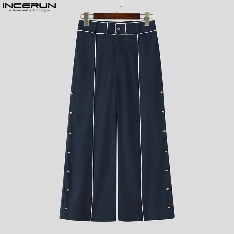 

INCERUN Men Corduroy Pants Button Patchwork Joggers Loose Casual Wide Leg Trousers Men Streetwear 2025 Fashion Long Pants S-5XL