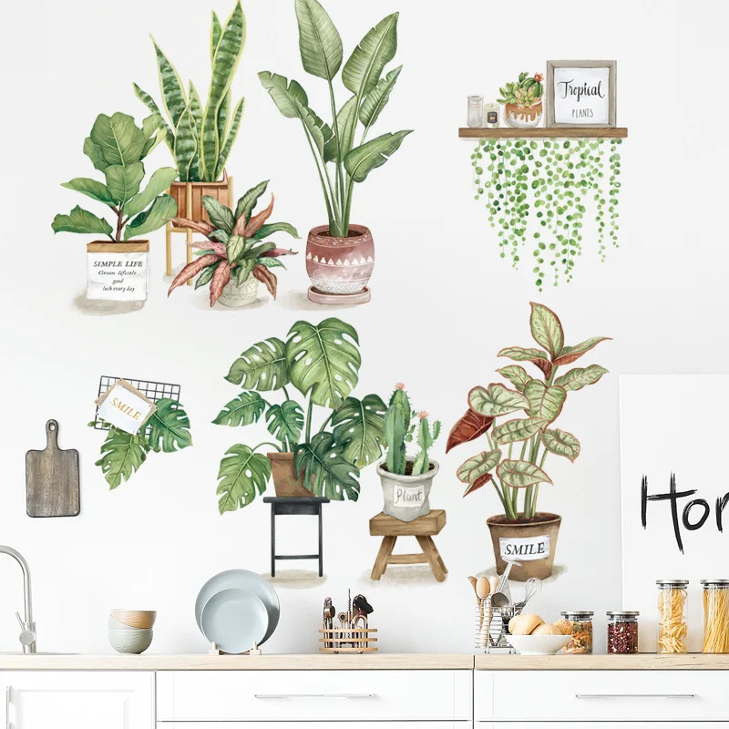 水彩画のトロピカルグリーン植物ウォールステッカー、モンステラ - Monstera Thai Constellation のレビューと価格