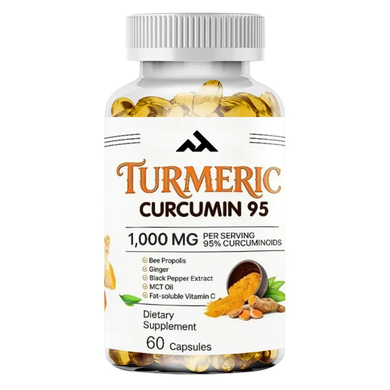 1000mg turmeric curcumin supplement contains 95% curcumin, propolis, ginger, MCT oil, vitamin C, and black pepper -60 capsules