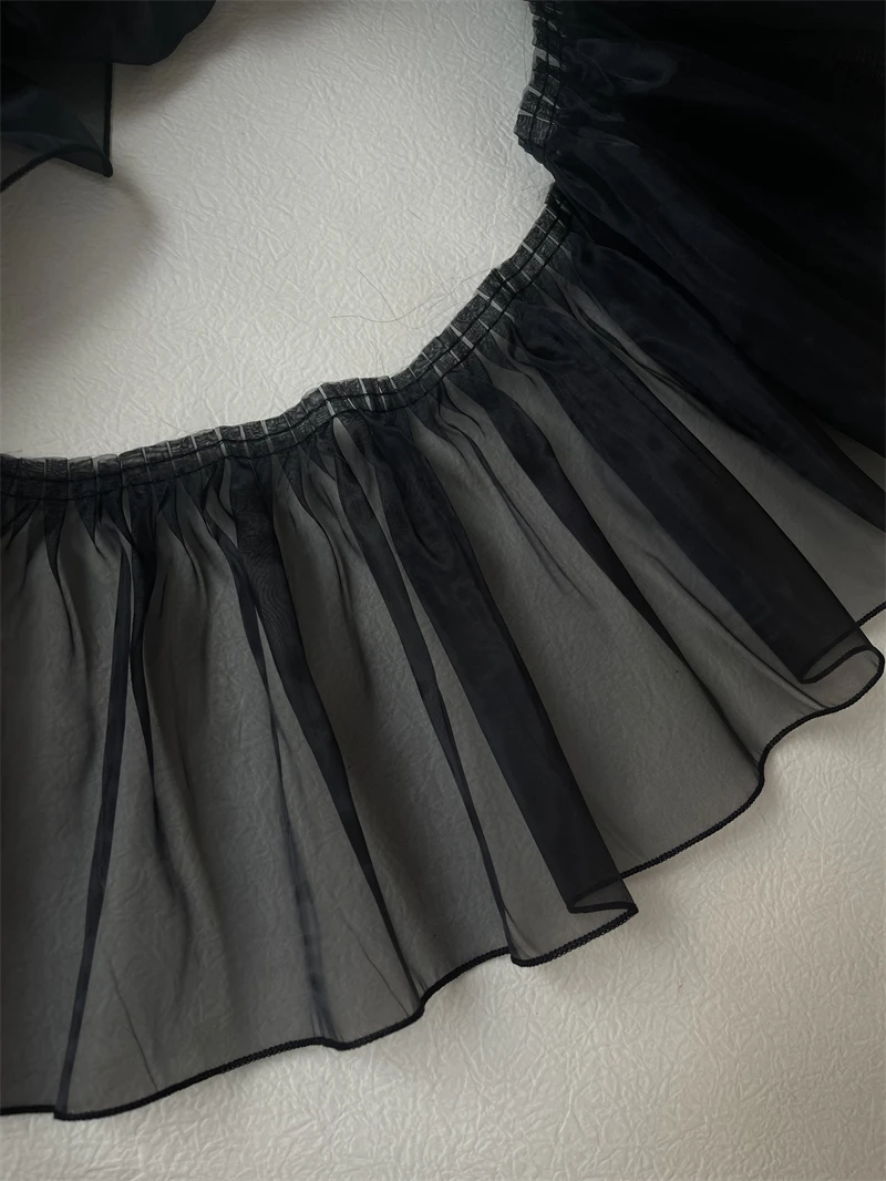 Organza Pleated Lace Trims, Ribbon Fabric Applique, Fold Ruffle Dresses, DIY Sewing Supplies, Black and White