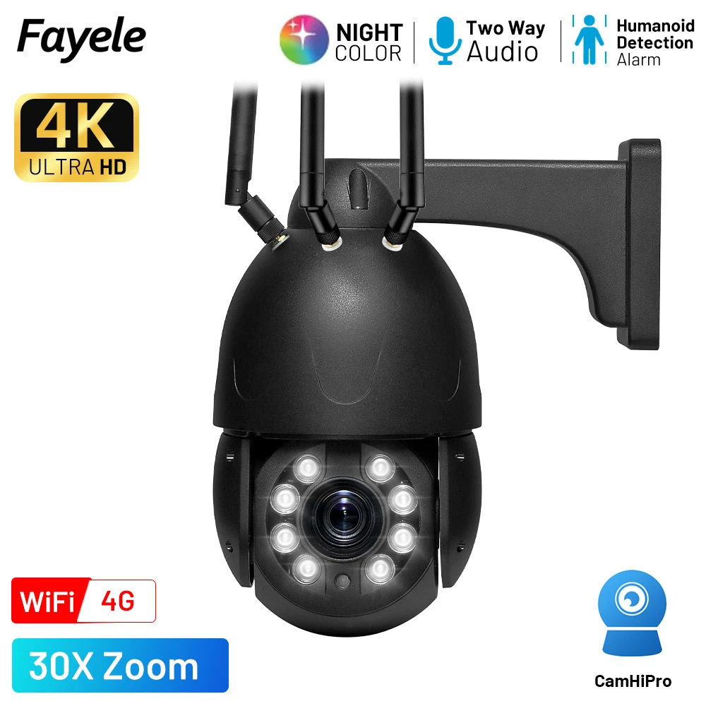 

Security 4G Lte 4K 8MP PTZ Camera Sim 30X Zoom Auto Tracking Color Night Vision 2way Audio Outdoor 5MP Wireless WiFi IP Camera