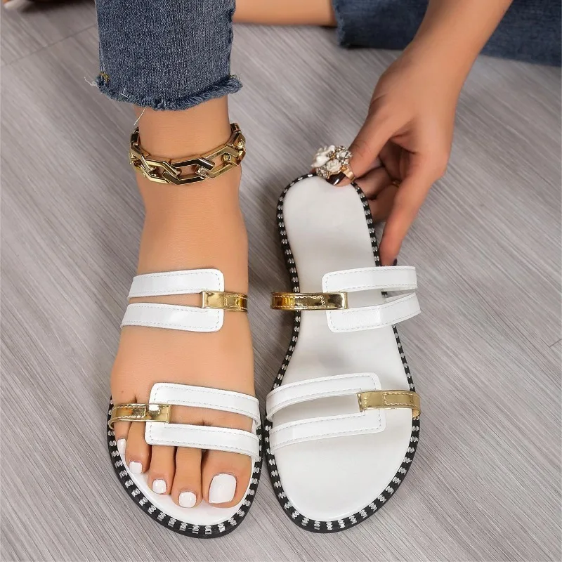 2024 Nieuwe Vrouwen Slippers Zomer Vrouwelijke Flats Jurk Open Teen Slippers Casual Lichtgewicht Slingback Sandalen Vrouwen Slides Vrouwen