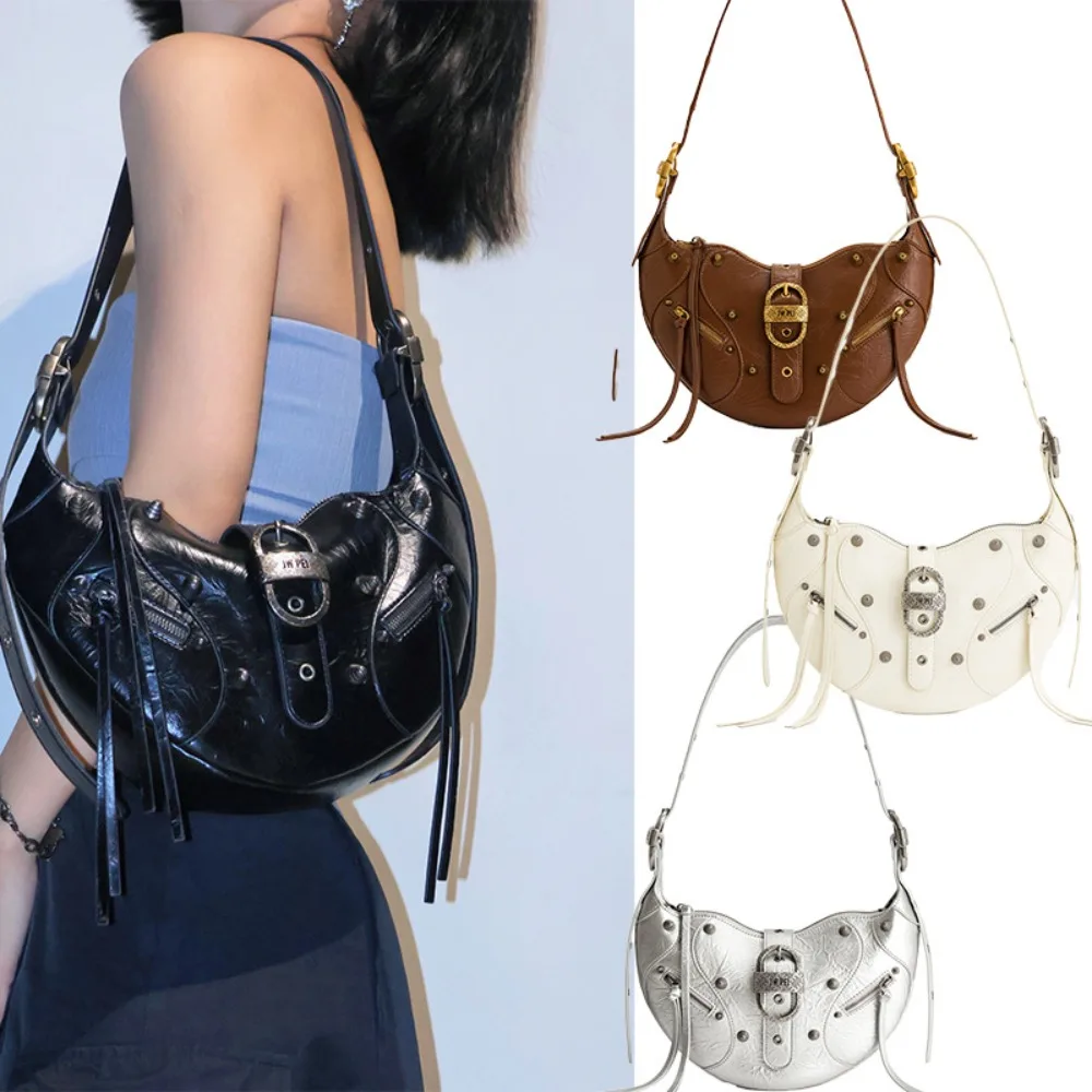 

JW PEI Croissant TESSA Large Capacity Motorcycle Shoulder Messenger Bag Women's Underarm Bag Artificial Wax Leather