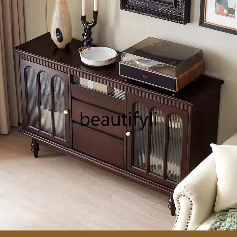 

Nordic Solid Wood Sideboard Modern Simple Light Luxury Tea Cabinet Living Room Wall-Mounted Storage Wine Cabinet