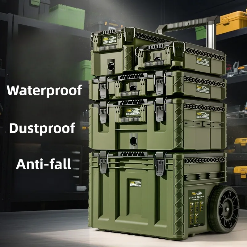 Stacked Tool Box Kit Waterproof Trolley Case Set Multi-functional Working Repair Storage Toolbox Set Hardware Tools Box Kits