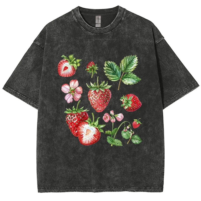 

Printed Strawberry Half Sleeve Women Summer T-shirt Loose Short-Sleeved Casual Basic Shirt O Neck Solid Color Oversize Clothing