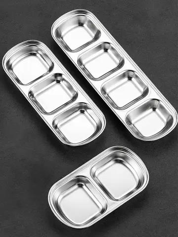 Stainless Steel Divided Dip Bowls Sauce Plate Seasoning Dipping Condiment Tray for BBQ Vinegar Spice Ketchup Salt Sugar Flavor