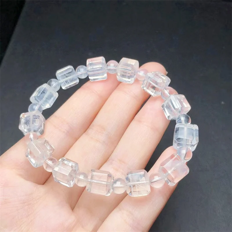 Natural Blue Needle Quartz Cube Bracelet Handmade Healing Gemstone Crystal Strand Bangles Lovers Girlfriend Jewelry Gift 1PCS