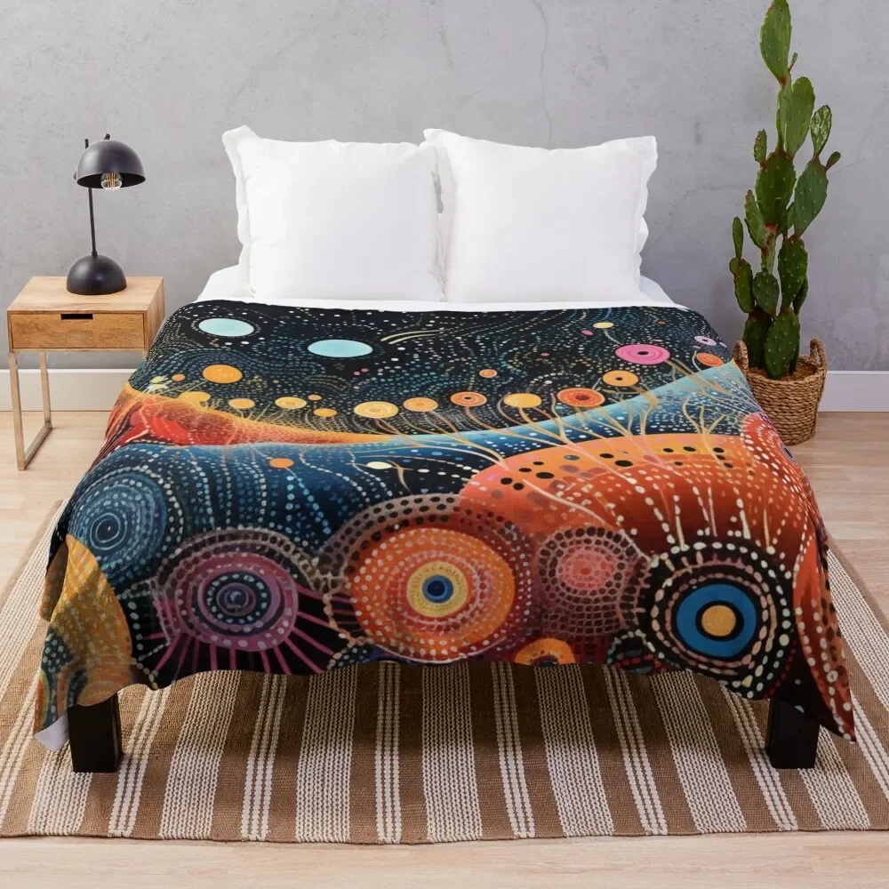 

Aboriginal Authentic Art - Galaxy Flowers Throw Blanket Soft Beds Decorative Beds Summer Beddings Extra Large Throw Blankets