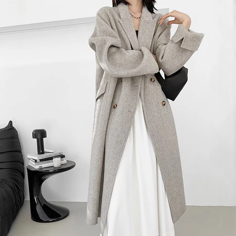 

Fall Winter New Double Faced Cashmere Coat Women Double Breasted Classic Pocket Female Overcoat Retro Fashion Double Wool Jacket
