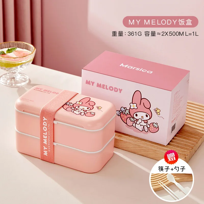 Kawaii Sanrio Anime Hobby My Melody Cinnamoroll Hello Kitty Cartoon Double Layer Lunch Box Microwaveable Lunch Box