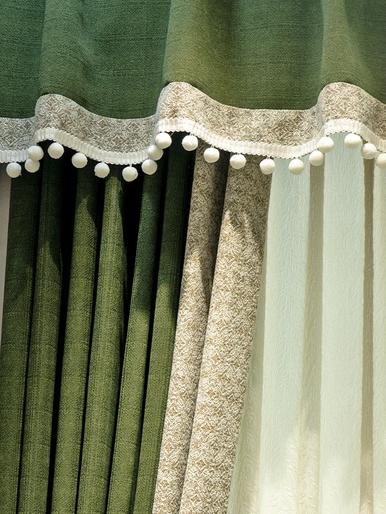 Custom curtainAmerican Chenille dark green bedroom shading high-grade  cloth blackout curtain tulle valance drape C1533