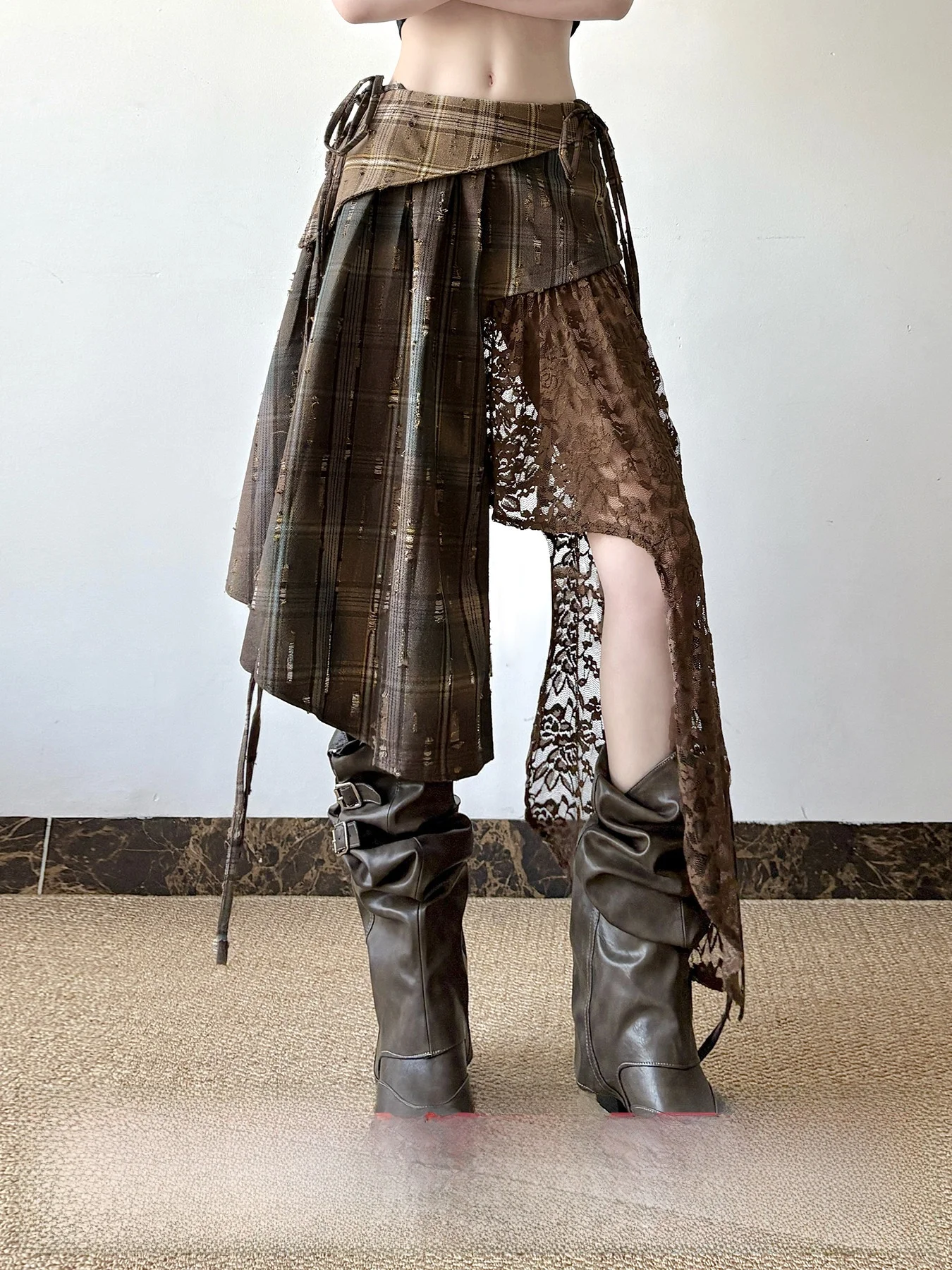 

Асимметричный дизайн Sensation средней длины f Юбка для женщин Ретро сращивание Винтаж IUAE Wanderer Hippie Sle Полиэфирная ткань