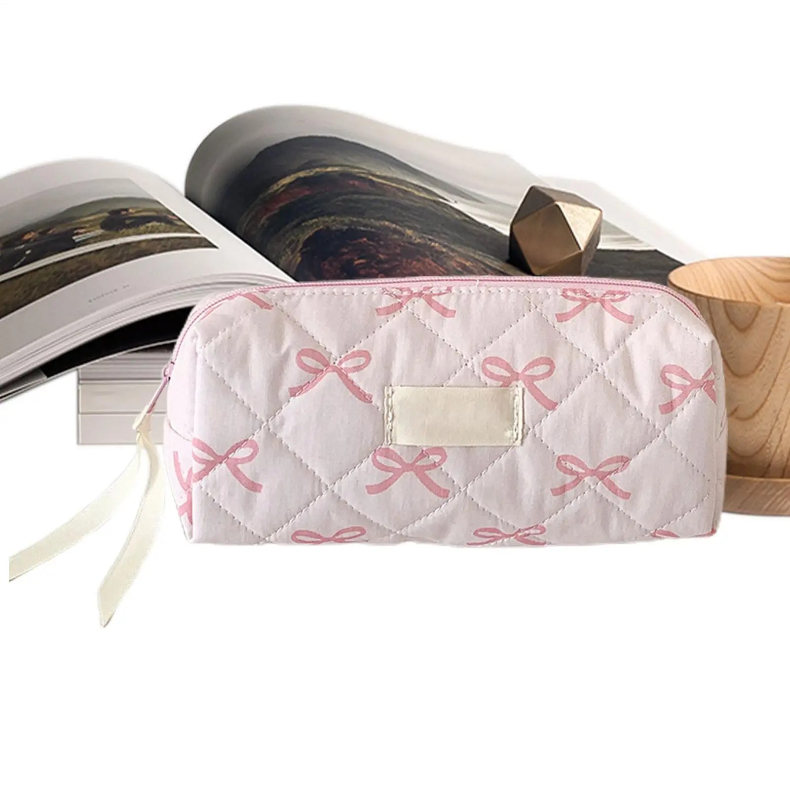Cute Bow decorated Pencil Box Aesthetic Cosmetics Holder Organizer for Skin Care Products, Toothbrushes, Toothpaste, Erasers