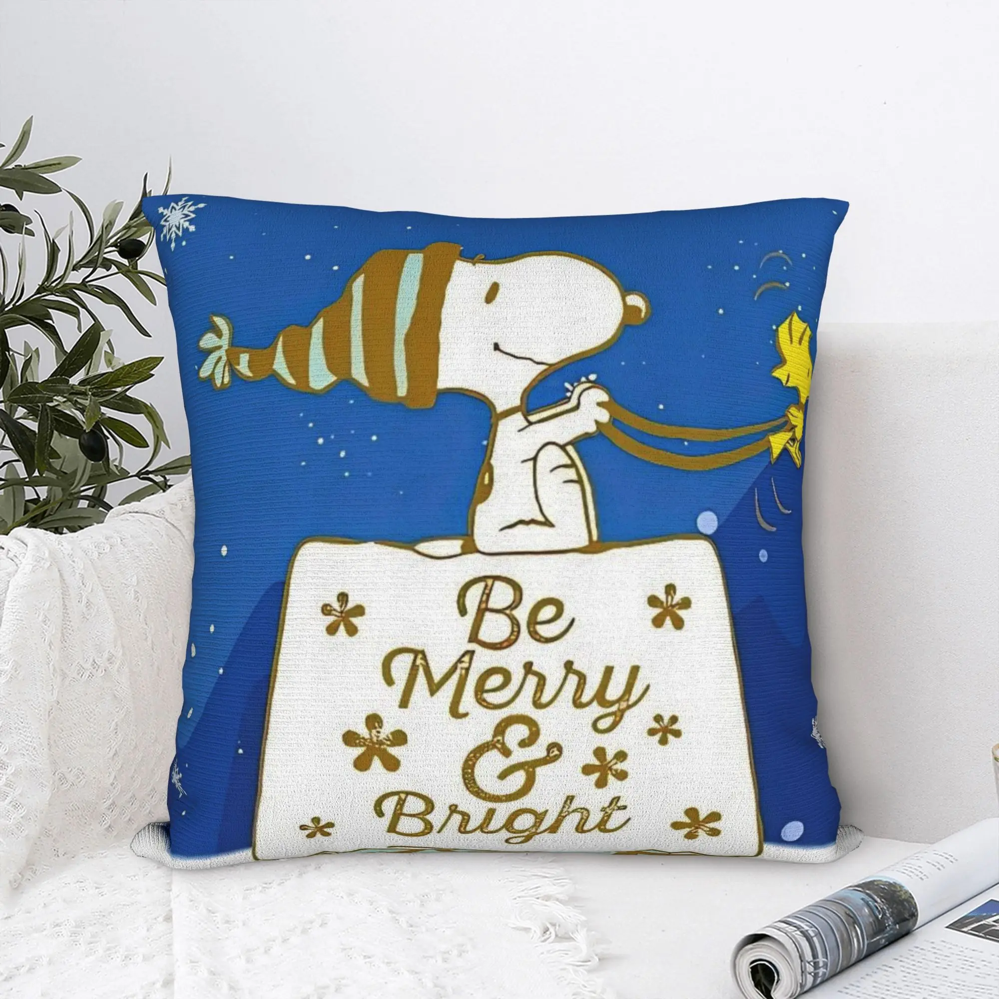 S-Snoopys Xmas  Merry Christmas Pillowcase Polyester Cushion Cover Decor  Throw Pillow Case Cover Home Square 45*45cm