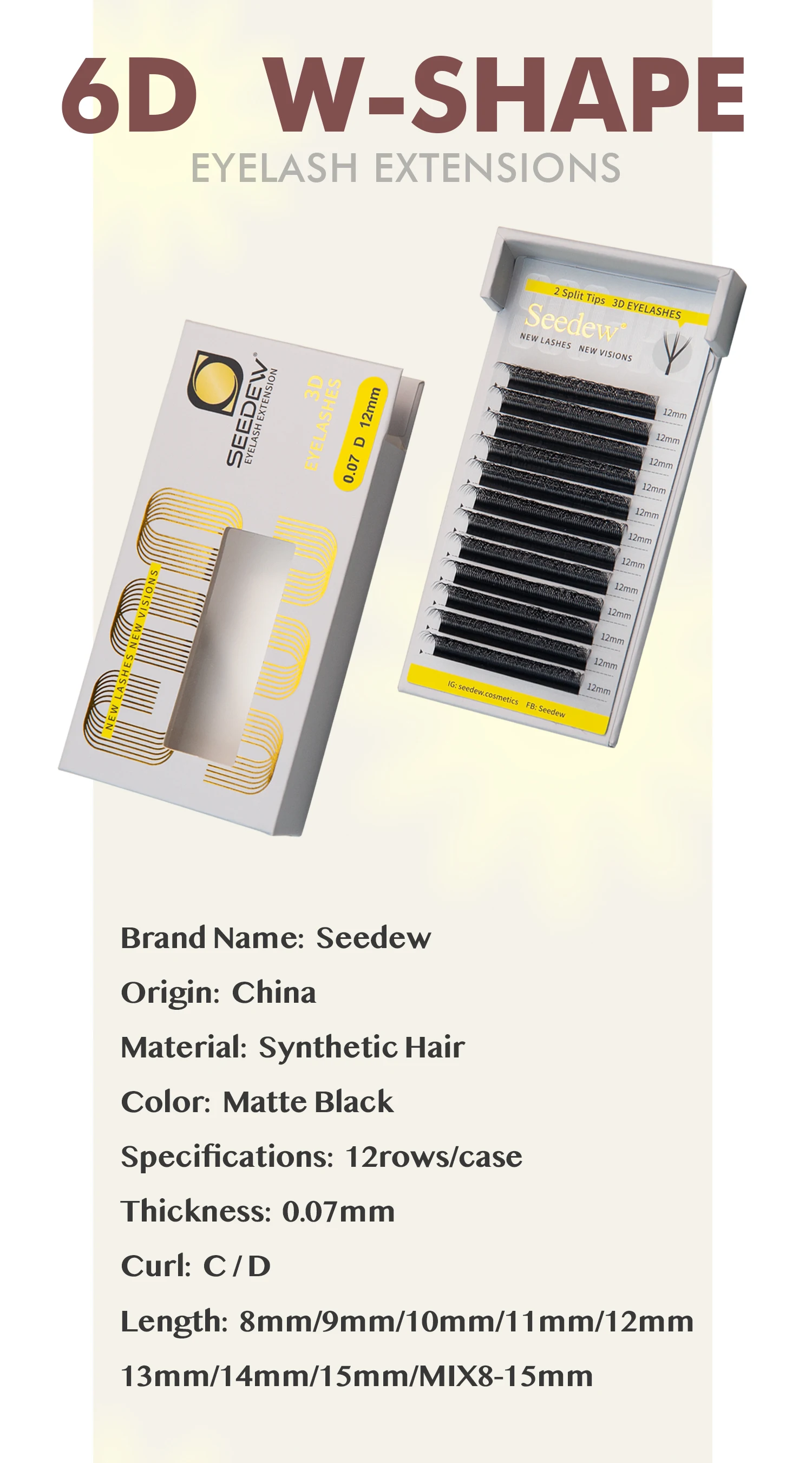SEEDEW 2 Split Tips Lashes 3D Automatisch blühende W-förmige Make-up-Wimpernverlängerungen Natürliche, weiche, leichte, volle und dichte Wimpern – Detail 1