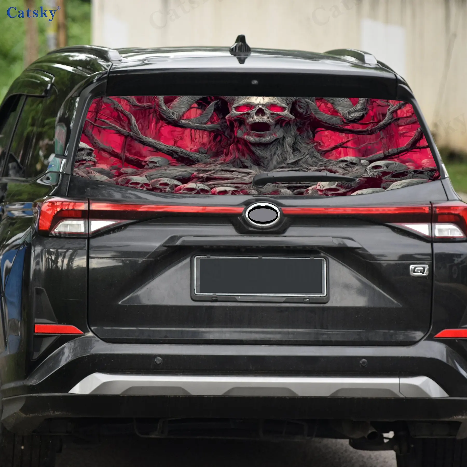 ملصق نافذة السيارة الخلفي المقاوم للماء ذاتي اللصق من مادة PVC على شكل هيكل عظمي من الدم، سهل اللصق دون السقوط، وات #4