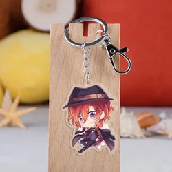 Fashion Kawaii Bungou Stray Dogs Key Chain Cute Q Version Osamu Nakahara Chuya Acrylic Pendant Key Ring Anime Keychain Trinkets