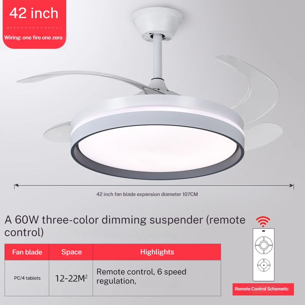 ceiling fan with light 42 inch Led ceiling lamp 110V 220V 3colours changing light super silent fans for room with remote control