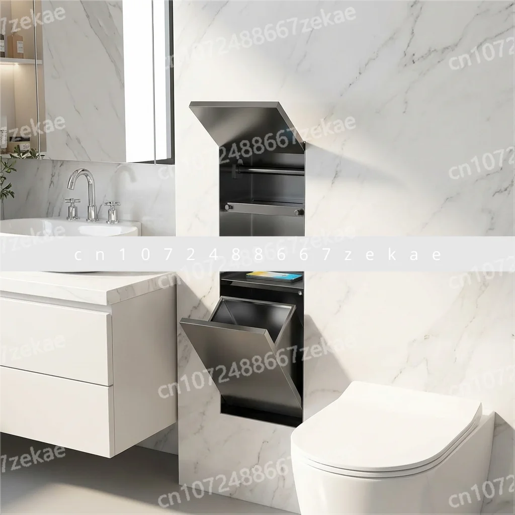 

Niche - Hidden Garbage Can & Recessed Toilet Paper Holder, Built-in Storage for Toilet 304 Stainless Steel in-Wall Bathroom