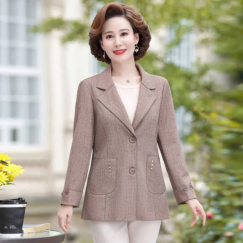 Middle Aged Mother Long Sleeved Suit Jacket Middle Aged Elderly Women's Clothing Large Size Long Sleeved Blazer Tops Coat 5XL