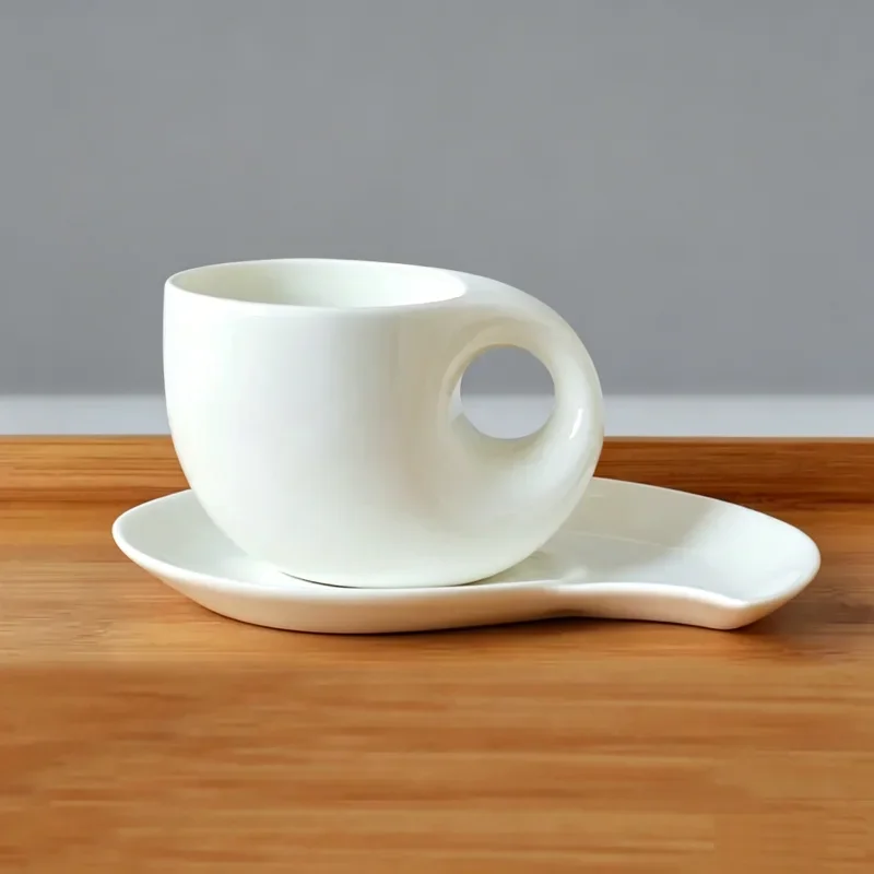Plain white bone china coffee cup and saucer set, thin novelty cups, creative water drop designed, lean cup tea set, for office