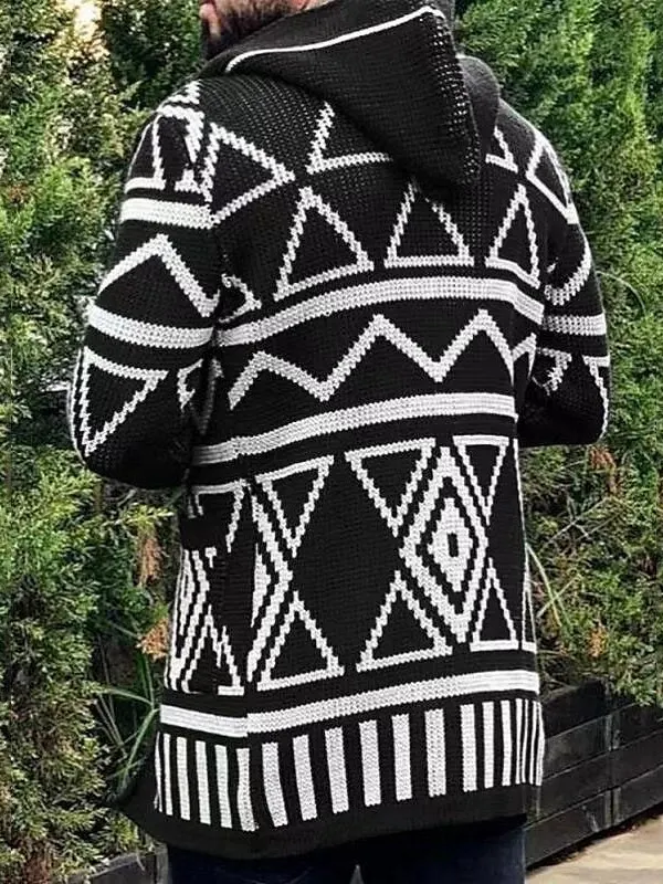 

Men's Autumn Winter Hooded Long Sve Open Cardigan Knitwear Mid-Length Embroidered Jaet Casual Comfortable European Sle