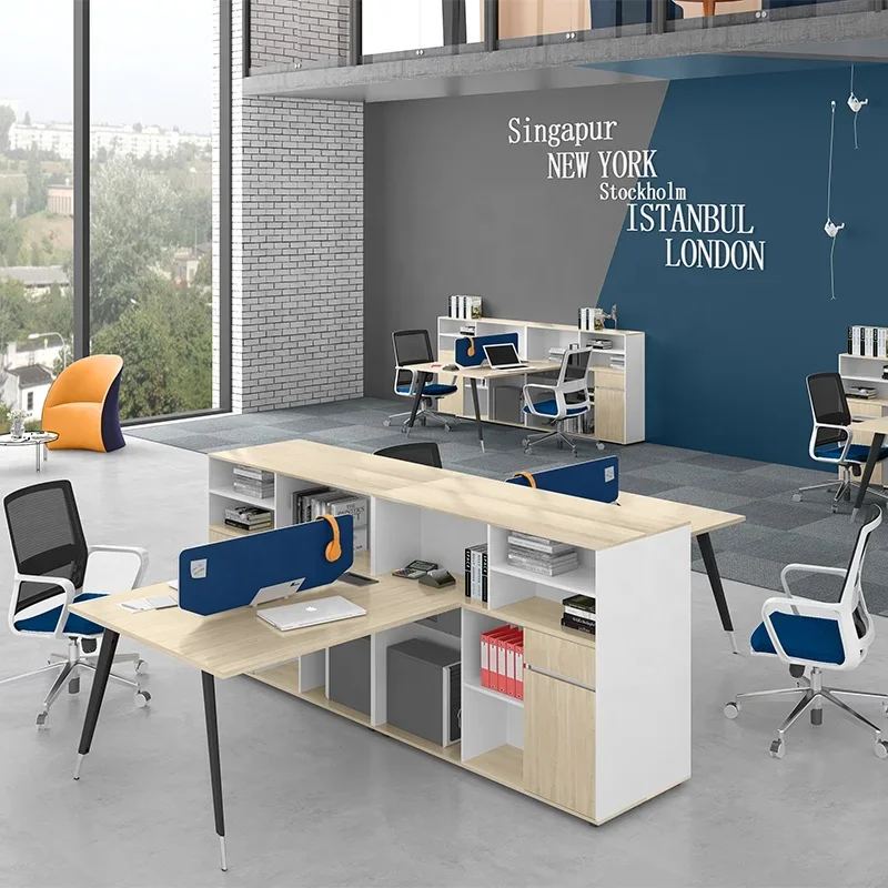 -para escritorio combinado modular para varias personas, escritorios funcionales contemporáneos, diseño de estación de trabajo de mesa para personal de 4 vías, fabricado en China