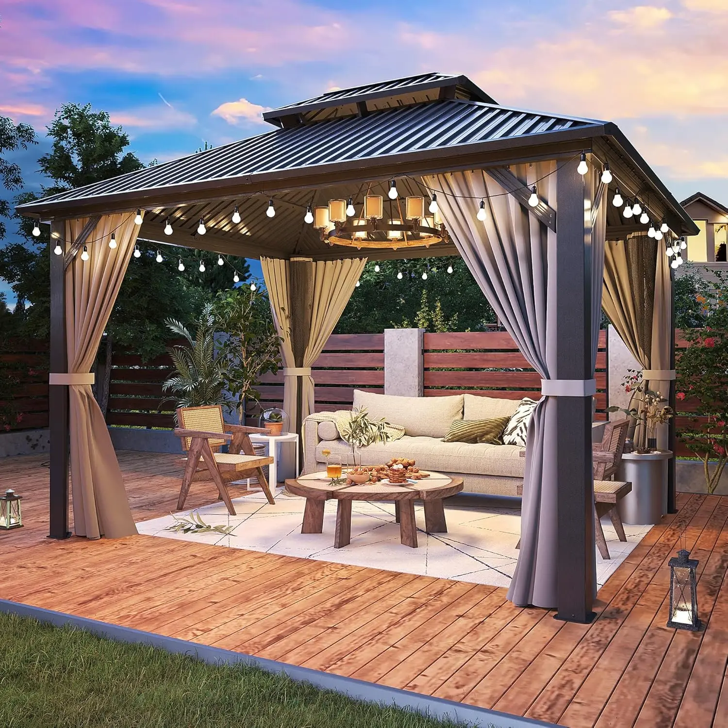 

Беседка 10'x12' с жесткой крышей, алюминиевая пергола с двойной оцинкованной стальной крышей, уличная металлическая конструкция, на заказ