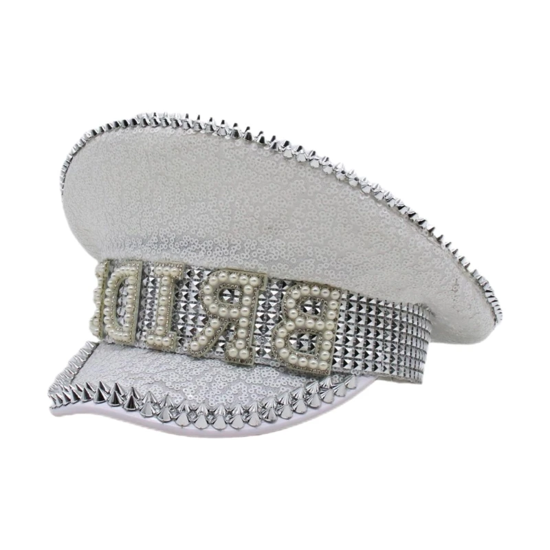 

Bride Hat Pearls Captain Hat Encrusted Rhinestones Delicate BRIDE Diamond-studded Hand Beading Hat Heavy Duty