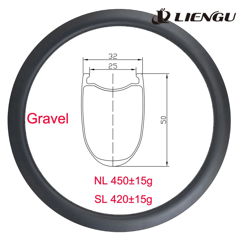 

LIENGU Gravel Bike Carbon Rim Tubeless 700C 50mm Depth 32mm Width 25mm Inner Wide Cyclo-cross Disc Brake Bicycle 700 Wheel