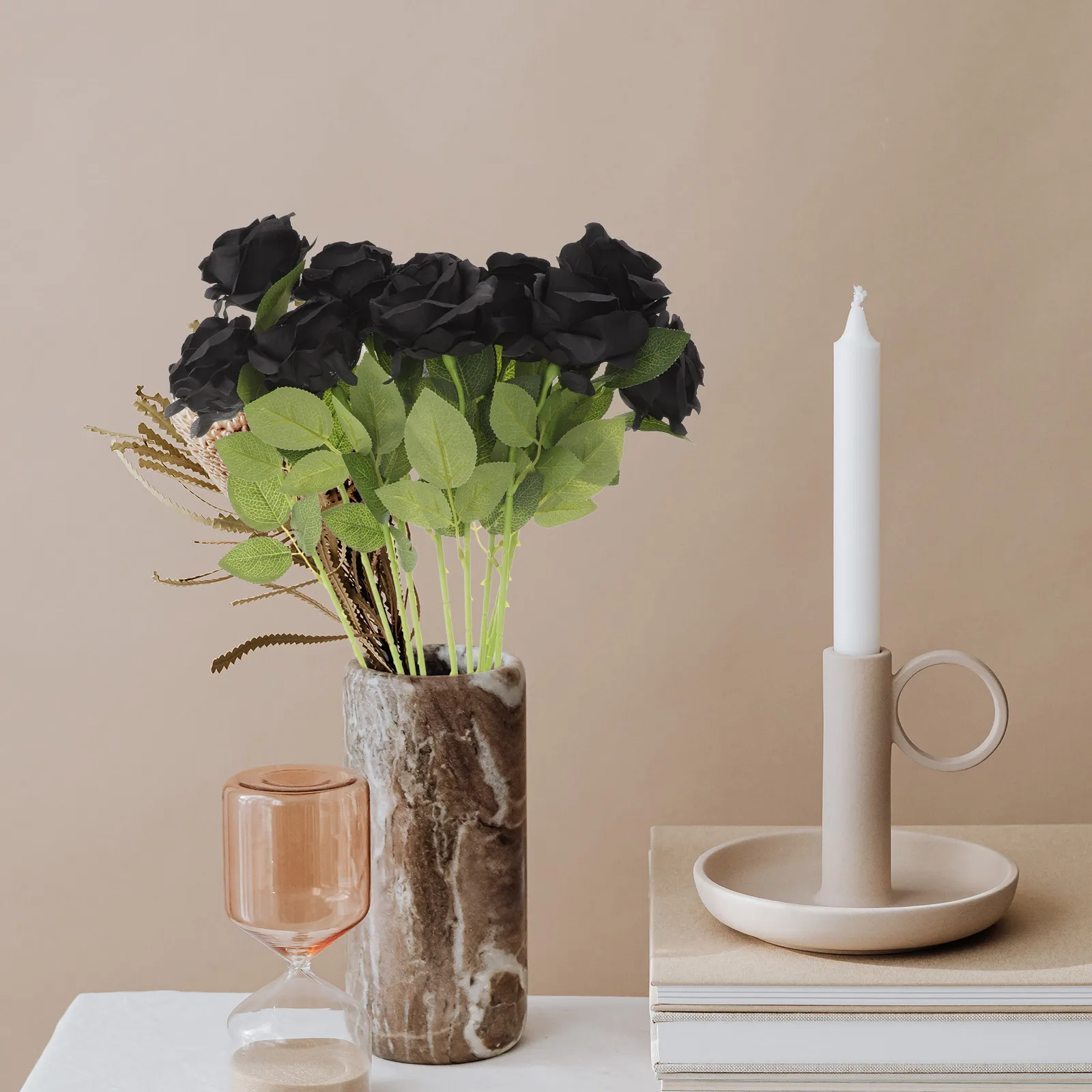 

10 Pcs Halloween Roses Decorations Bouquet of Silk Black Faux Flowers Artificial Bulk