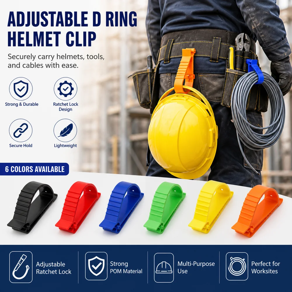 POM Safety Helmet Clamp Adjustable Strap Ratchet Lock Key Chains Clips Lightweight D Ring Labor Protection Clamp Worksite Gear
