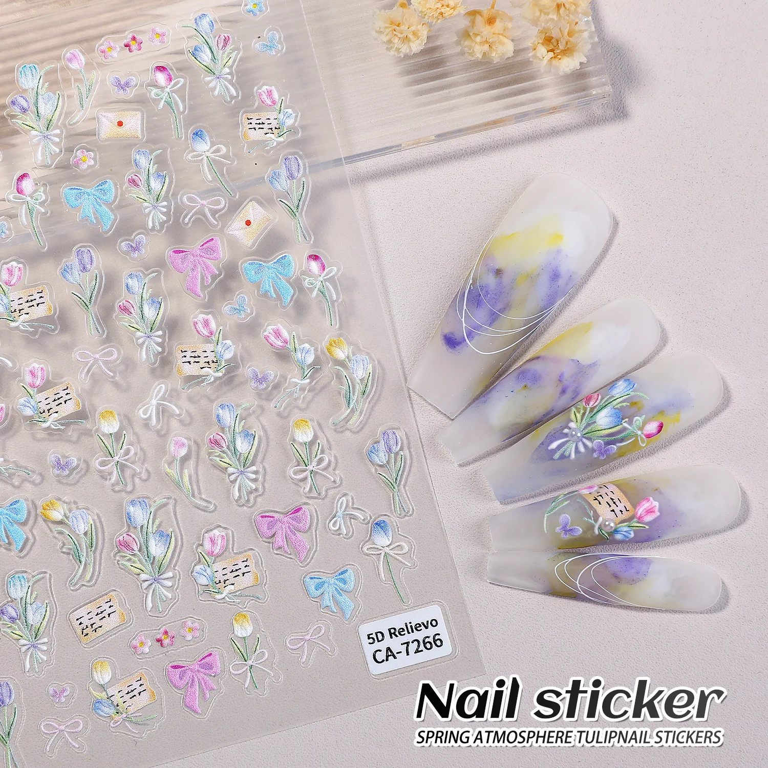 

2pcs Tulip Rose Series Spring/Summer Nail Stickers for Women Floral Design Easy Apply Long Lasting Filing System Nail Art Decor