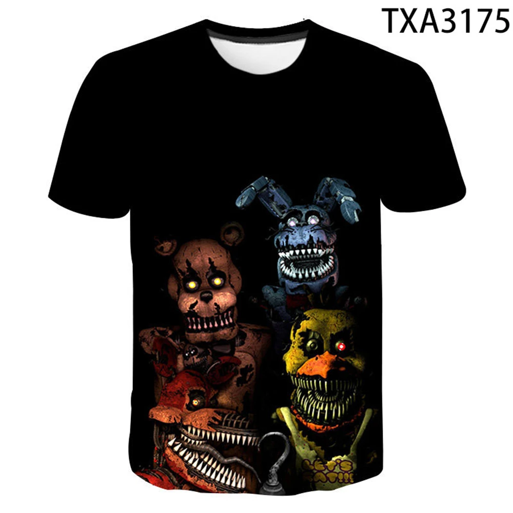 Summer New Fnaf Fashion Cartoon Animation T-Shirt 3D Pattern Printing Children Adult Hip-Hop Style T Shirt Street Short-Sleeved