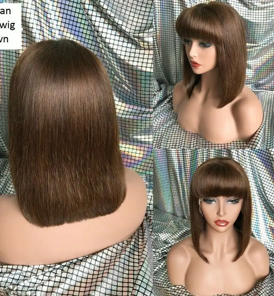 

shimmering chocolate brown fringe Europeanlace front bang Wig