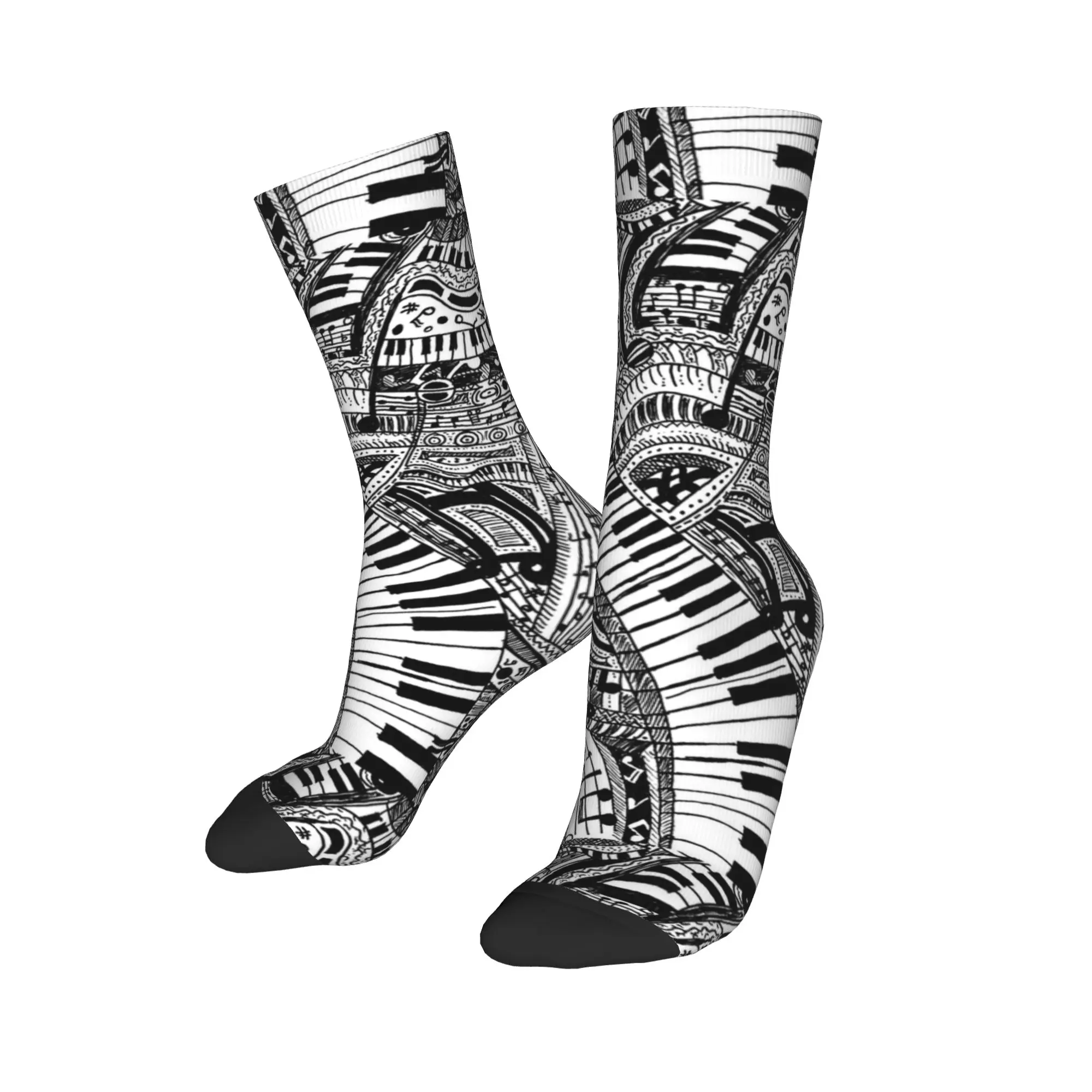 Men's Socks music doodle with piano keyboard  Stockings Anti Skid High Quality Socks Autumn Novelty Pattern Cycling Socks
