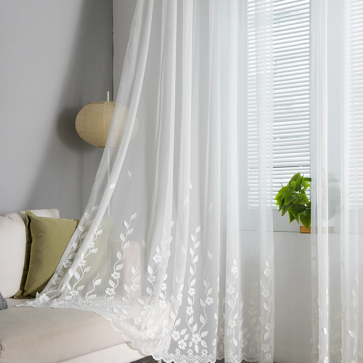 

Embroidery Tulle Curtain For Living Room Modern Flower Sheer Voile Drapes For Bedroom Cortinas