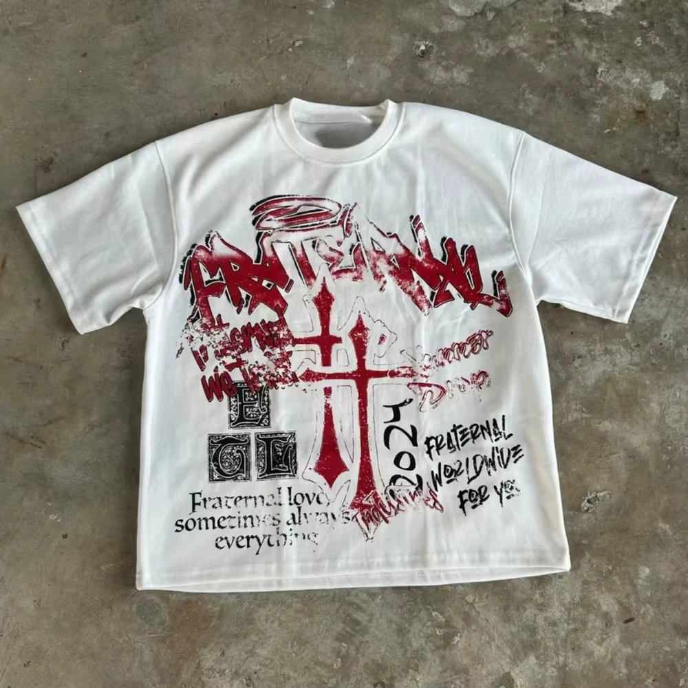 2026 Men's Graffiti Cross Graphic Short Sleeve T-shirt Street Casual Tee