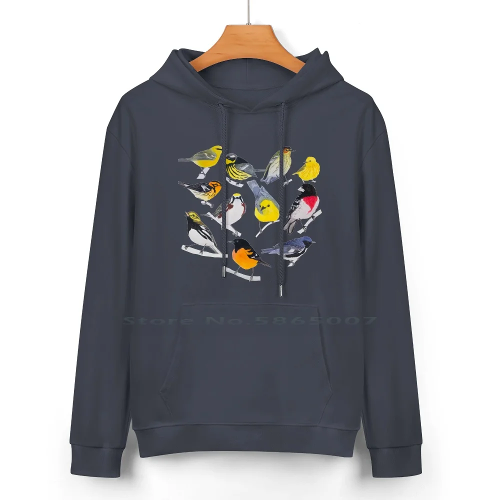 Springtime Birds Pure Cotton Hoodie Sweater 24 Colors Birds Warbler Nature Colorful Animals Watercolor Oriole Grosbeak Rose