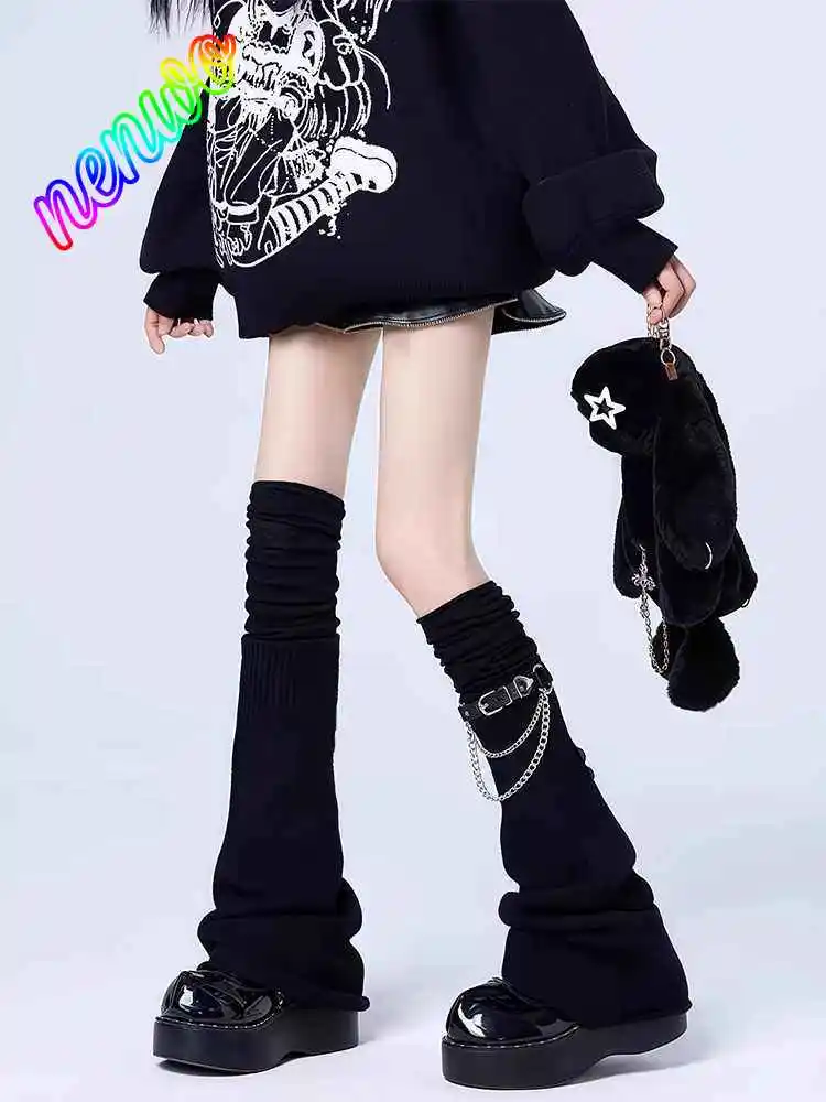 

Широкие кожаные гетры-чулки в стиле панк с пряжками, черные, для косплея, в стиле Y2K, субкультура, выше колена, свободного кроя, универсальный стиль