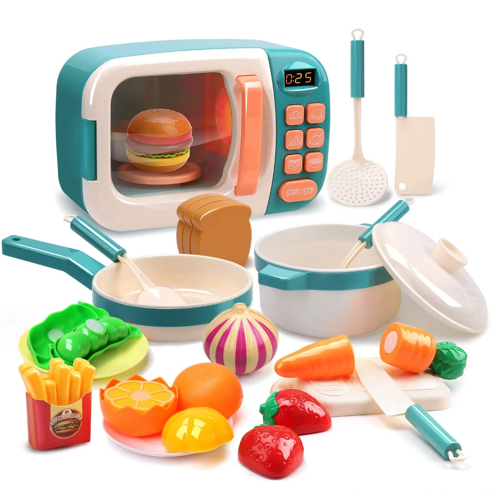 WizKidz Kids Microwave Toy with Light and Sound Realistic Play Kitchen Appliances Accessories & Play Food for Creative Fun Play