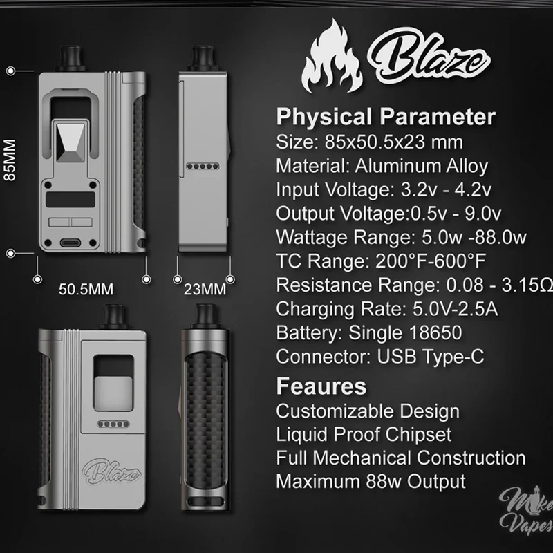 الأصلي ThunderHead Creations Blaze AIO Boro Mod 5-88W شاشة OLED السائل والدليل 510 شرائح ميكانيكية كاملة Vape Mod #4