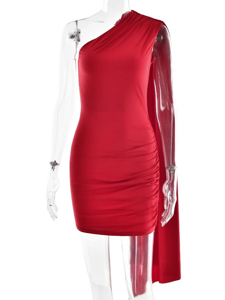 Chaxiaoa ombro oblíquo sem costas sexy mini vestido feminino robe verão moda irregular sem mangas cintura alta praia clube vestido