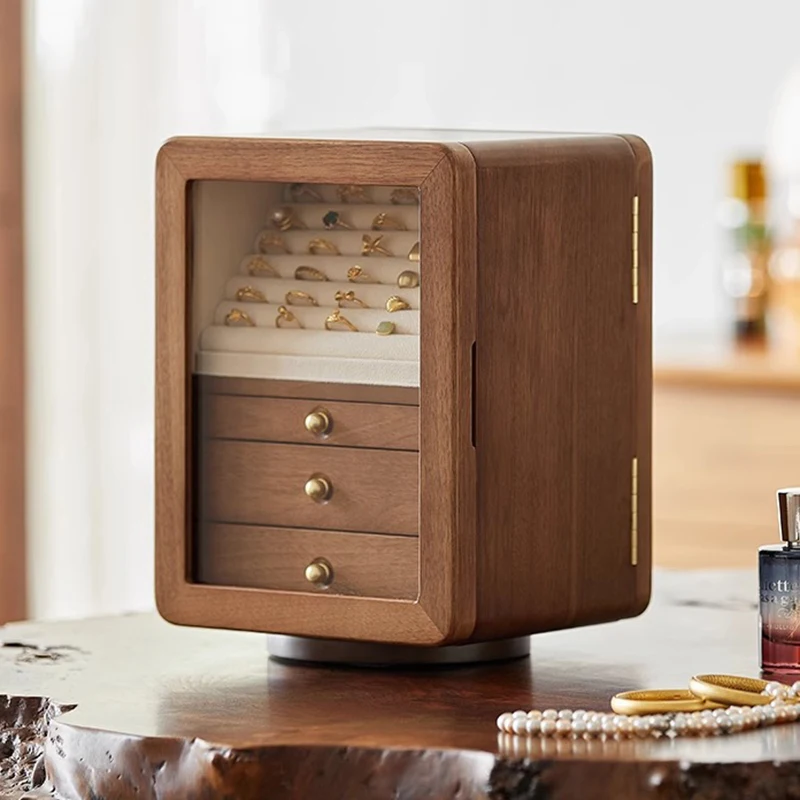 

Wooden Jewelry Box Rotating Base Ring Holder Organizers Storage Necklace Display Stand Jewelry Case Watch Storage Wedding Gifts