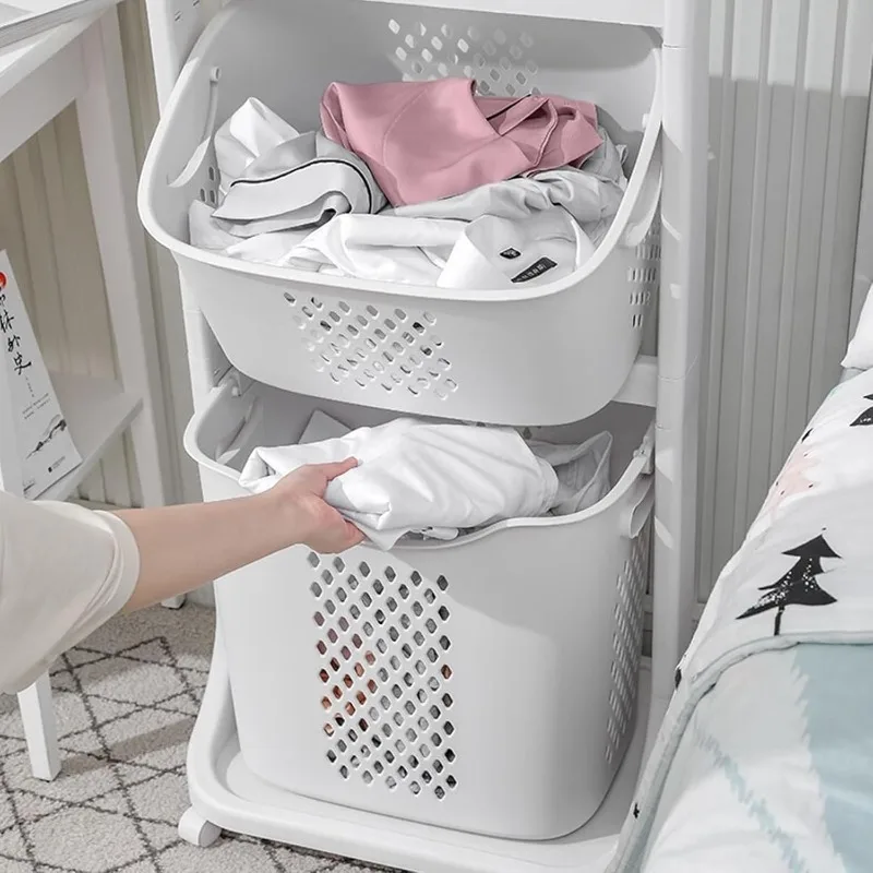 4-Tier Laundry Hamper Sorter, Laundry Storage Organizer with Wheels Removable Rolling Laundry Baskets, Bathroom Cart