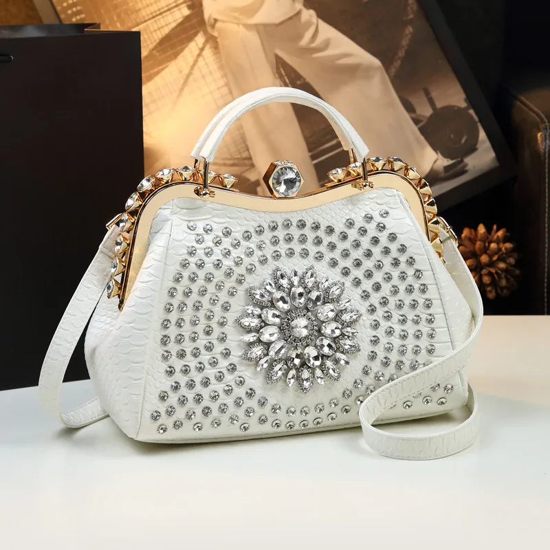 

Женские сумки из натуральной кожи с бриллиантами, роскошные модные дизайнерские сумки с зажимом и стразами, портативные сумки через плечо