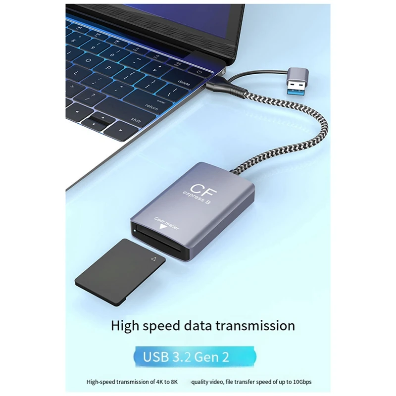 2 In 1 CF Express Type B Card Reader CF Express Card Reader Type B Adapter USB 3.2 10Gbps Portable CF Express Reader